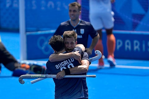 Argentina's Lucas Martinez celebrates after scoring a goal 